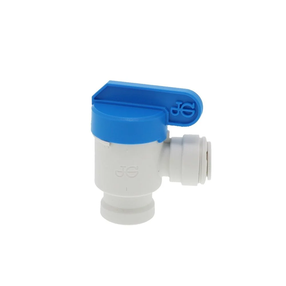 John Guest Shut-Off Valve-Polypro Elbow - 3/8 Tube x 1/4 NPTF — Bulk Pack of 500