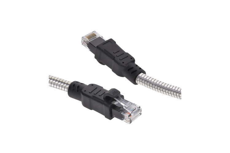 Cat6A Armored Ethernet Patch Cable, Stainless Steel, 7ft