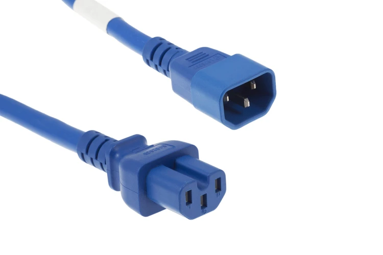 AC Power Cord, C14 to C15, 14 AWG, 2ft, Blue