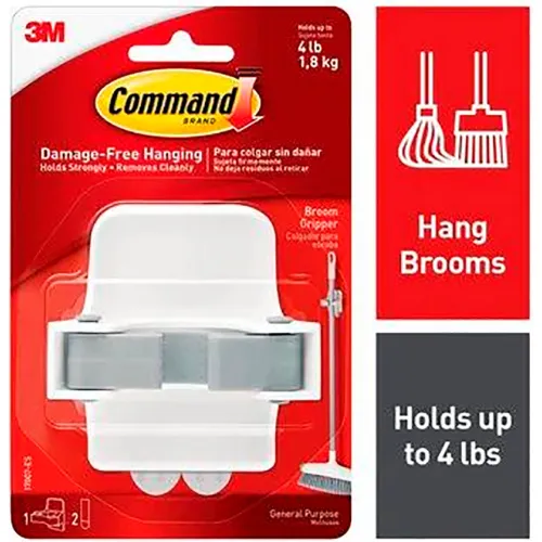 3M™ Command™ Broom and Mop Gripper, Includes 1 Gripper and 2 Strips