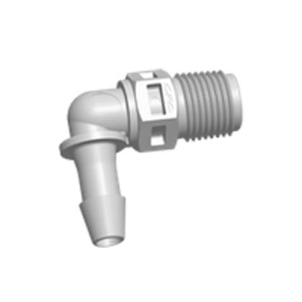 FitQuik PVDF (Kynar) Thread to Tube Elbow Fitting - 1/8 NPT to 3/16 ID Barb — Single