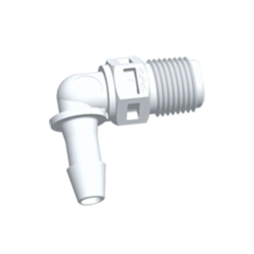 FitQuik Nylon Thread to Tube Elbow Fitting - 1/8 NPT to 3/16 Hose Barb — 100-Pack