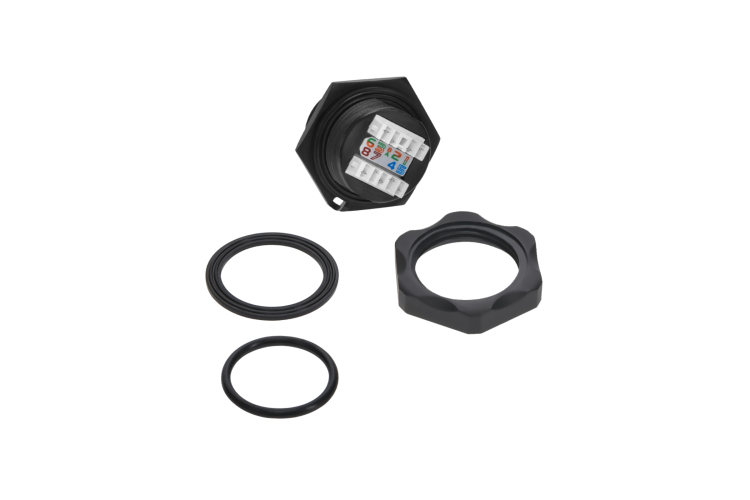 Cat6 RJ45 Shielded Industrial Panelmount Jack, Black