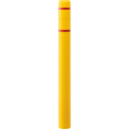 Global Industrial™ Bollard Post Sleeve, 4" D x 52" H, Yellow With Red Tape, HDPE