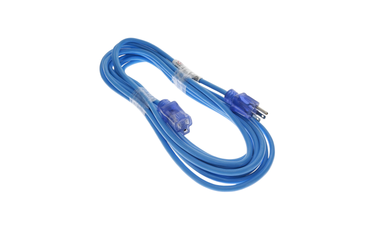 25Ft 14/3 SJTW Blue Power Extension Cord Lighted Clear Blue Plug