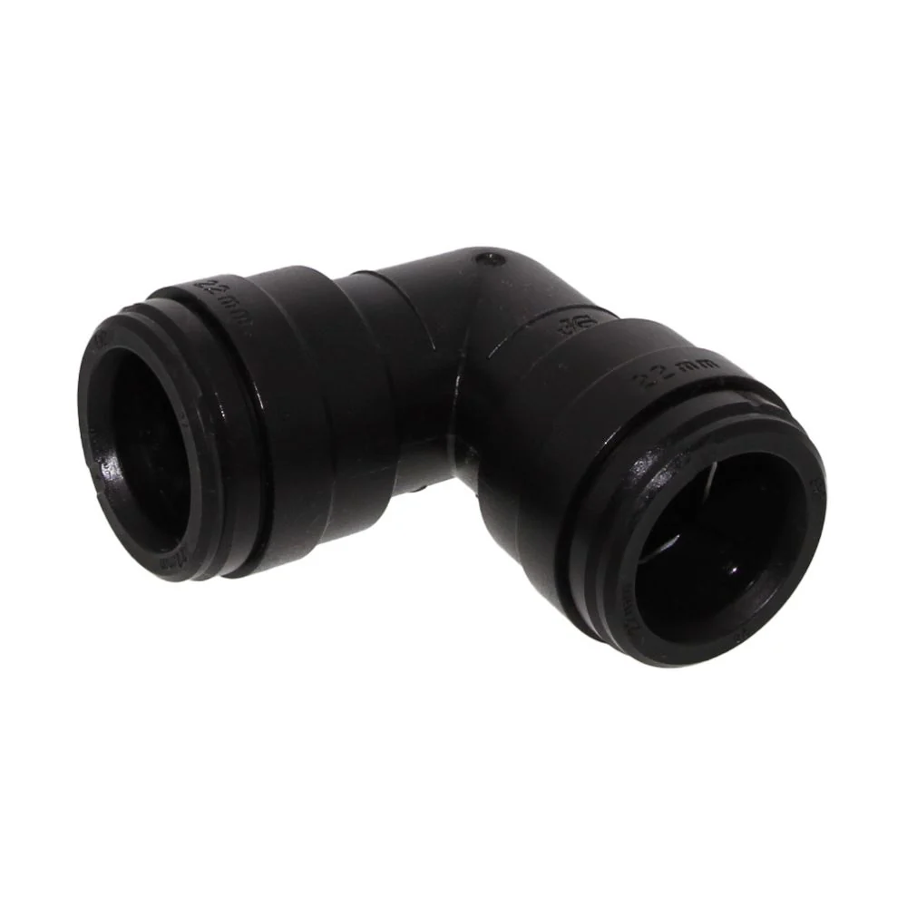 John Guest Union Elbow - 22mm Black Acetal — Bag of 10