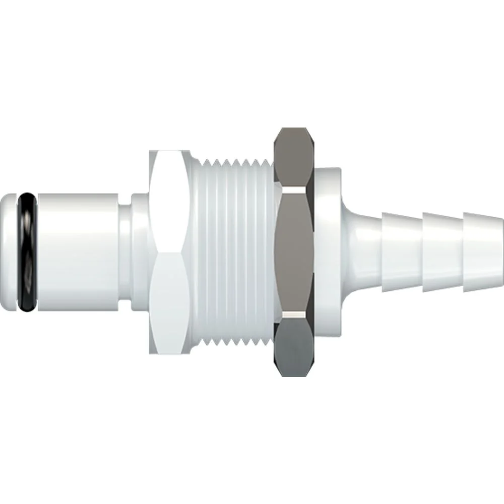 LinkTech 40AC Series Panel Mt. Male, Non-valved, 1/4" HB, Natural Acetal, Buna N — Box of 1000