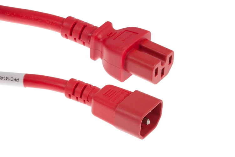 AC Power Cord, C14 to C15, 14 AWG, 6ft, Red