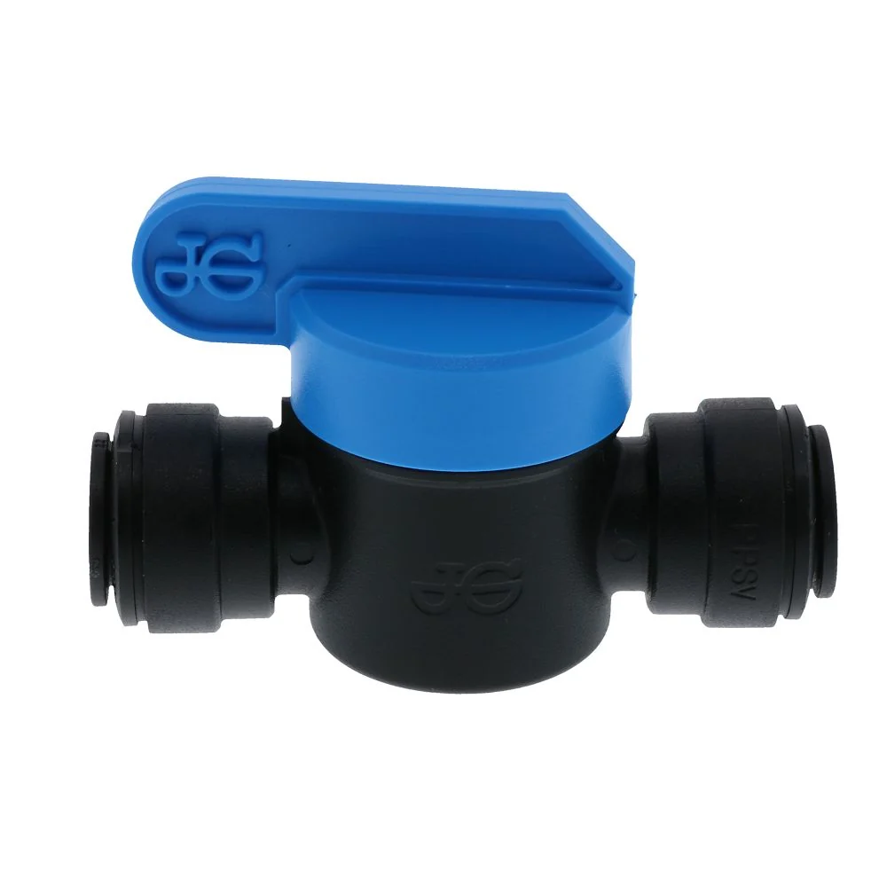 John Guest Shut-Off Valve Black Polypropylene - 3/8 Tube x 3/8 Tube — Bag of 5