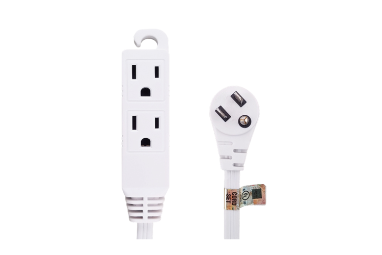 12Ft 16/3 Grounded 3-Outlet Flat Angle Power Extension Cord White
