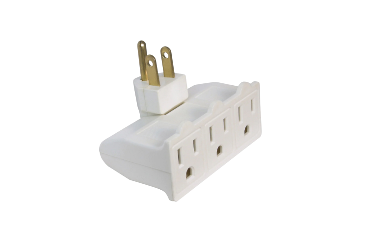 3-Outlet Swivel Power Tap Adapter, 90° Rotating Plug, White