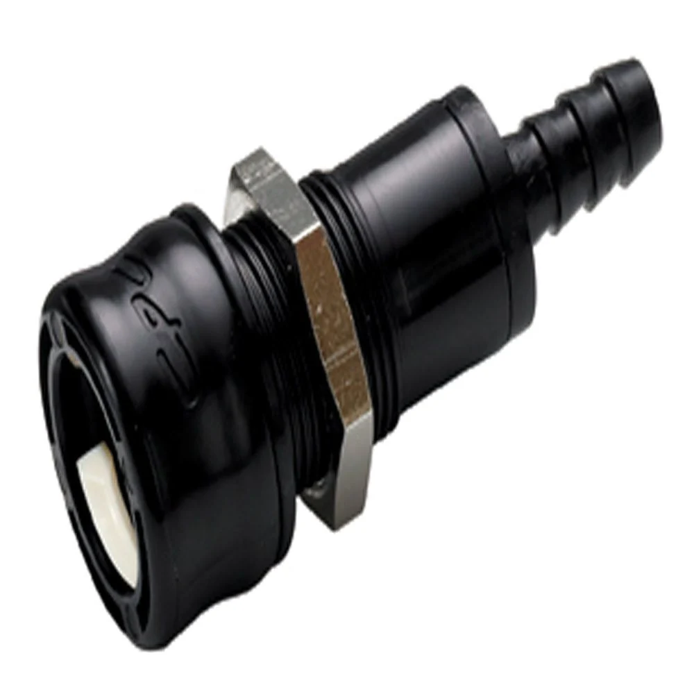 BACD16006MBLK Valved IN-Line Panel Mount Hose Barb BreakAway Coupling Body Molded Black - 3/8 ID Barb — Single