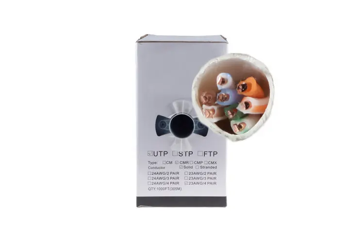Cat6 Bulk Ethernet Cable, Unshielded, Solid, CMP, Pull Box, 1000 ft, 550 Mhz, White