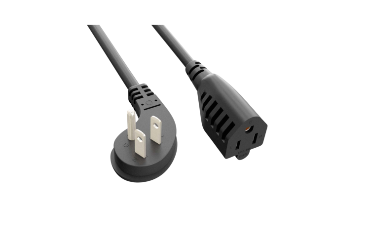 AC Power Cord, 5-15-P Low Profile Angled to 5-15R, 16AWG, 3ft, Black
