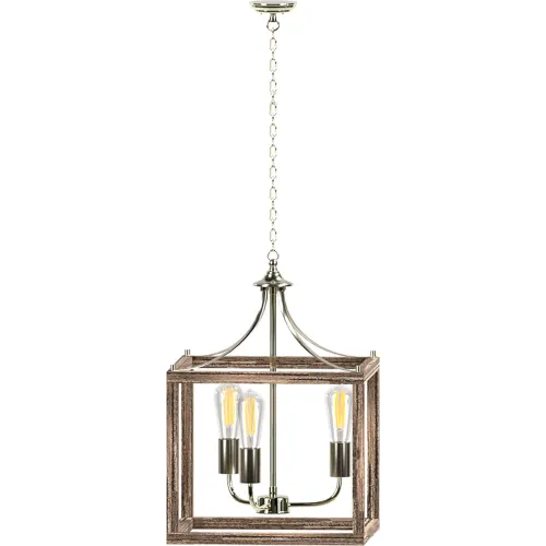 Ambiate Gabbia Rustic Farmhouse Pendant Light Fixture, E26 Base, 40W, Gray Wood