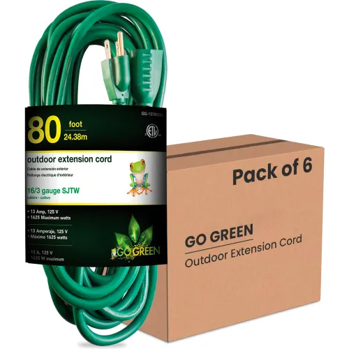 GoGreen Power 16/3 SJTW 80ft Heavy Duty Extension Cord, GG-13780GN - Green
