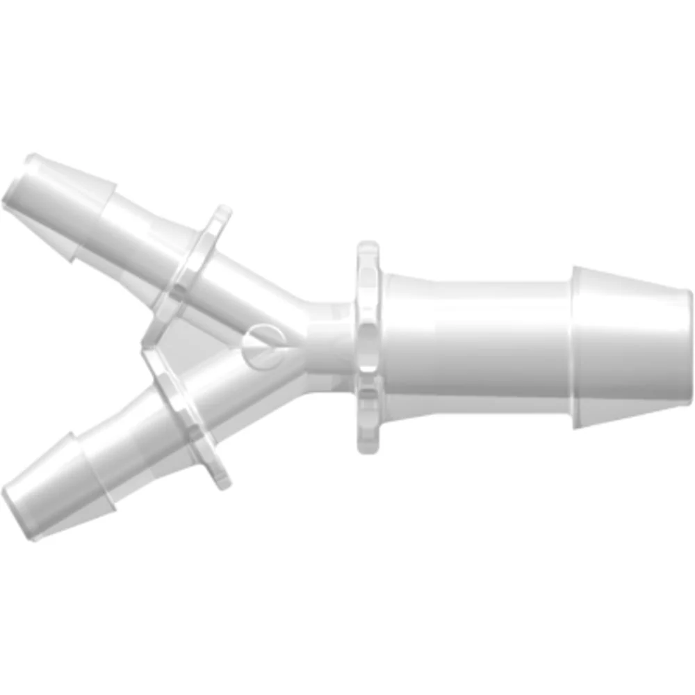 LinkTech Y Tube Fitting with 600 Series Barbs, 1/8" (3.2 mm) and 1/4" (6.4 mm) ID Tubing, Natural Polypropylene — Single