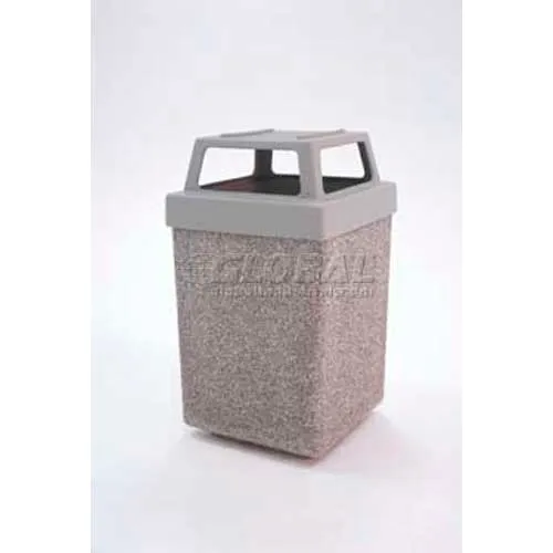 Concrete Waste Receptacle W/Blue Plastic 4 Way Top - 25" X 25" Gray/Tan