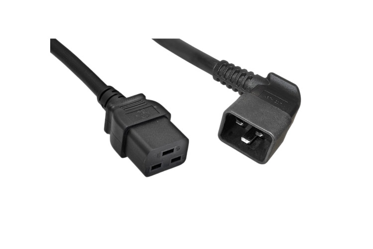 AC Power Cord, C19 to C20 Left Angle, 12AWG, 3ft, Black