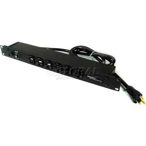 Wiremold Rack Mount Power Strip W/Lighted Switch, 6 Front Outlets, 20A, 15' Cord