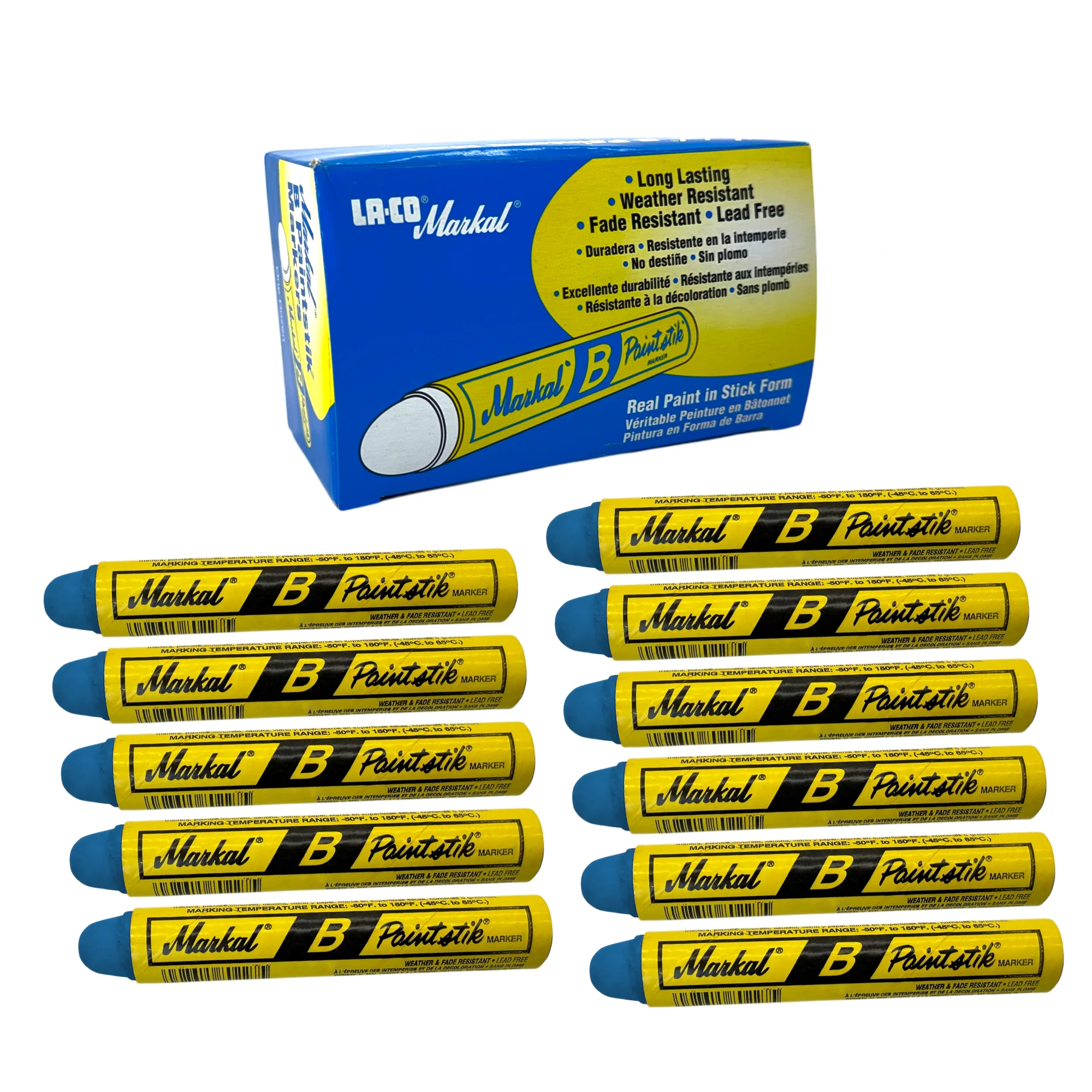 080225 by Markal | B Paintstik | Standard Size 11/16" x 4-3/4" | Blue — Pack of 12