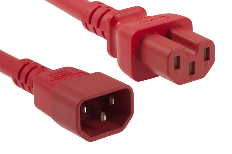 AC Power Cord, C14 to C15, 14 AWG, 8ft, Red