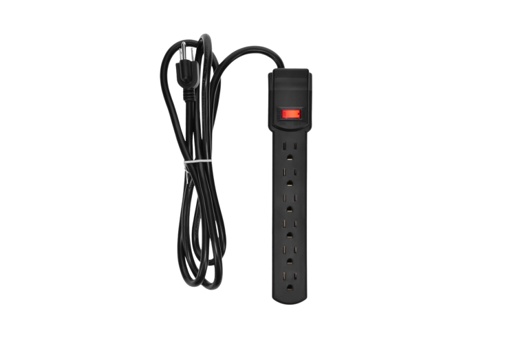 6Ft 6-Outlet Surge Protector 14AWG/3, 15A, 90J Black