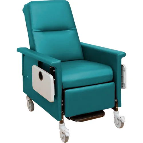 NK Medical Recliner with Infinite Recline, 5" Casters, Push Bar & Side Table, Aquamarine