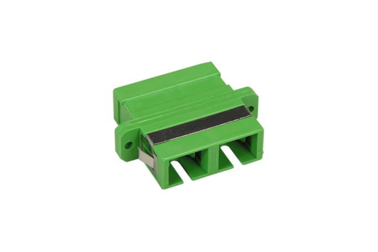 Fiber Adapter, SC/APC Duplex Singlemode, With Flange, Green