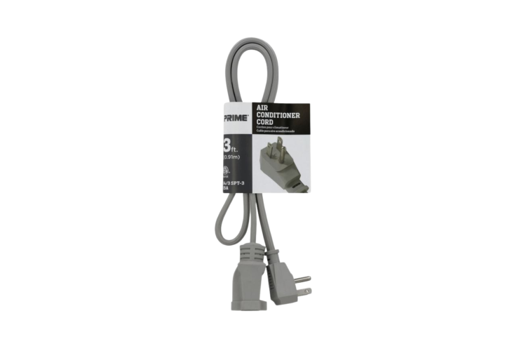 3Ft Heavy Duty Air Conditioner Extension Cord, 14/3 SPT-3, Right Angle Plug, 15A/125V – Gray