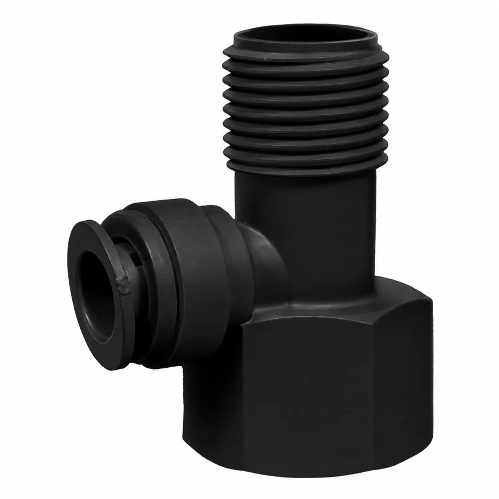 NeoFit - Black Feed Water Connector Acetal 3/8 OD x 3/8 qc x 1/2 — Box of 100