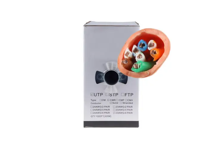 Cat5e Bulk Ethernet Cable, Unshielded, Solid, CMR, Pull Box, 1000 ft, 350 Mhz, Orange