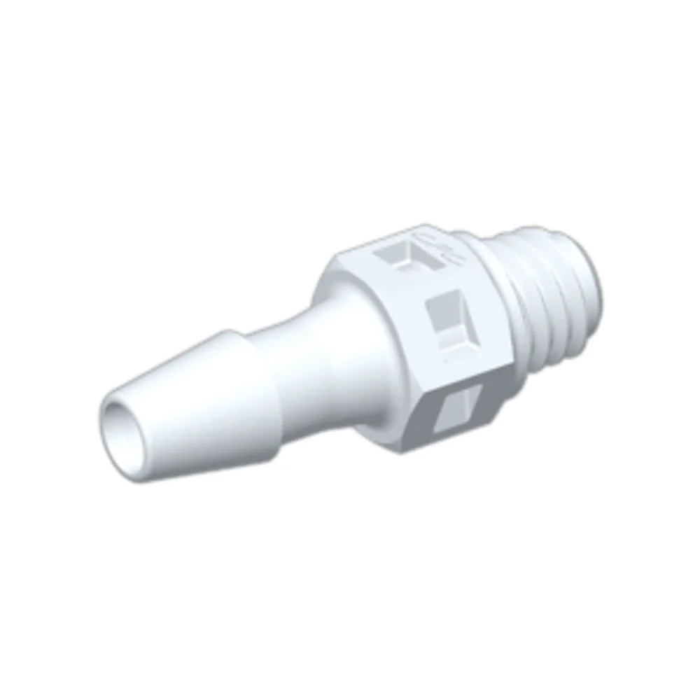 FitQuik PVDF (Kynar) Thread to Tube Straight Fitting - 10-32 UNF to 3/32 Hose Barb — Pack of 1000