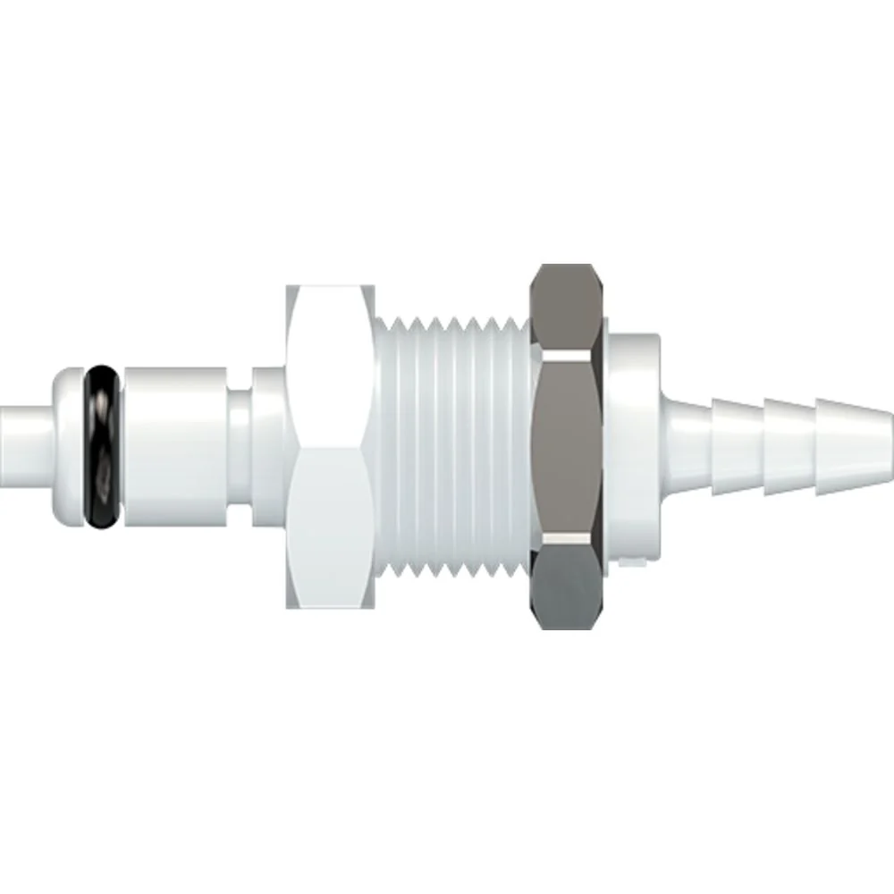 LinkTech 20AC Series Panel Mt. Male, Valved, 1/8" HB, Natural Acetal, Buna N — Bag of 100