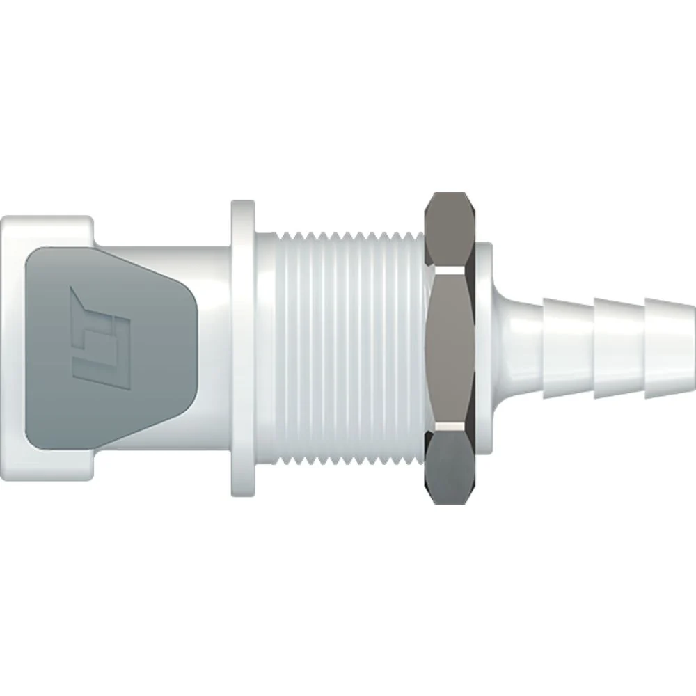 LinkTech 50AC Series Panel Mt. Female, Valved, 1/4" HB, Natural Acetal, Buna N — Bag of 100