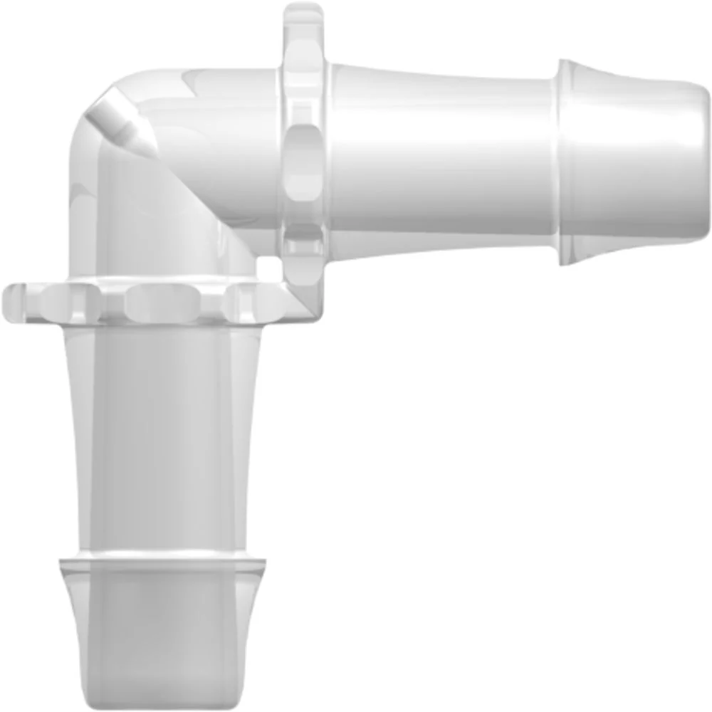 LinkTech Elbow Tube Fitting with 500 Series Barbs, 3/8" (9.5 mm) ID Tubing, Natural Polypropylene — Single
