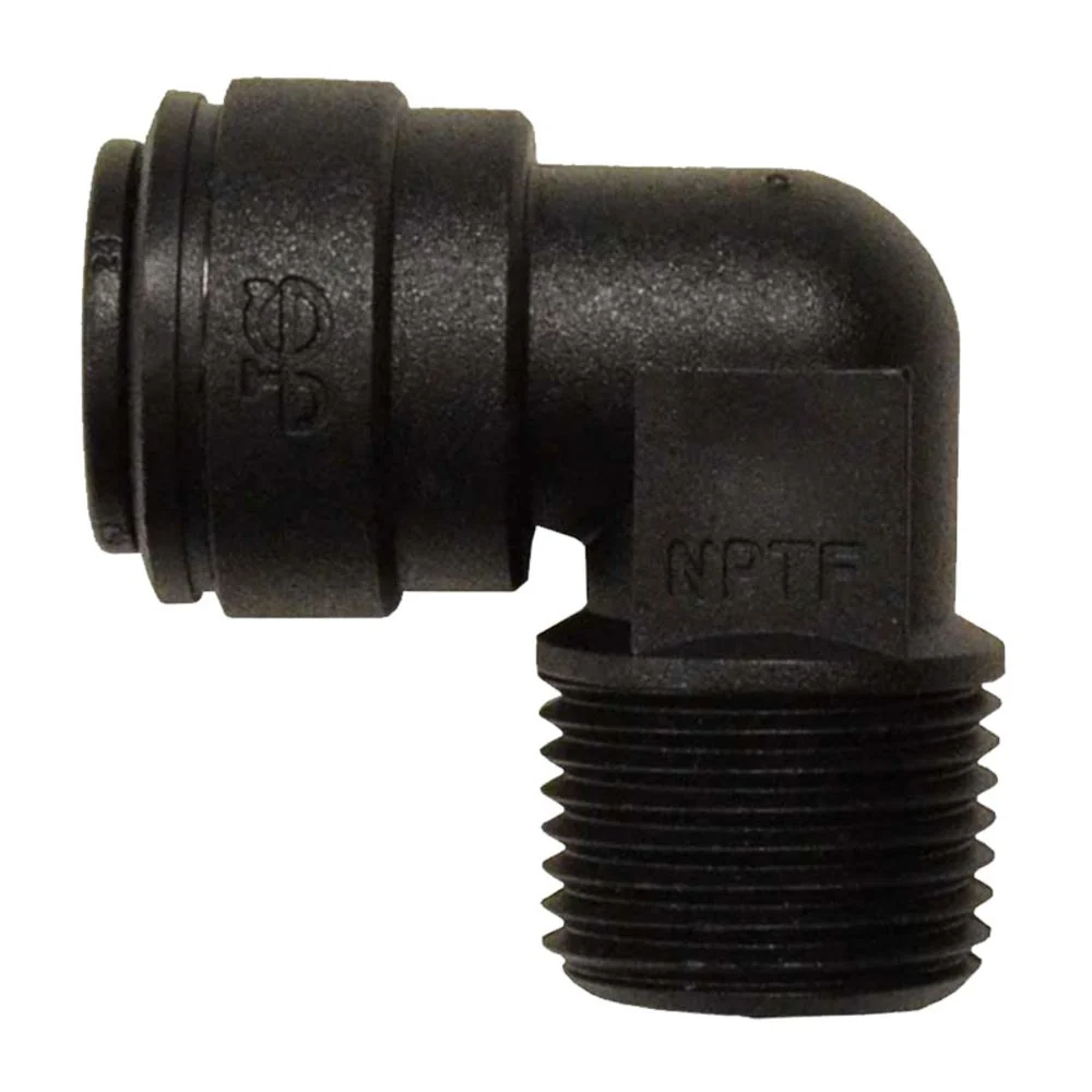 John Guest Fixed Elbow NPTF Black Polypropylene - 1/4 x 3/8 NPTF — Box of 300
