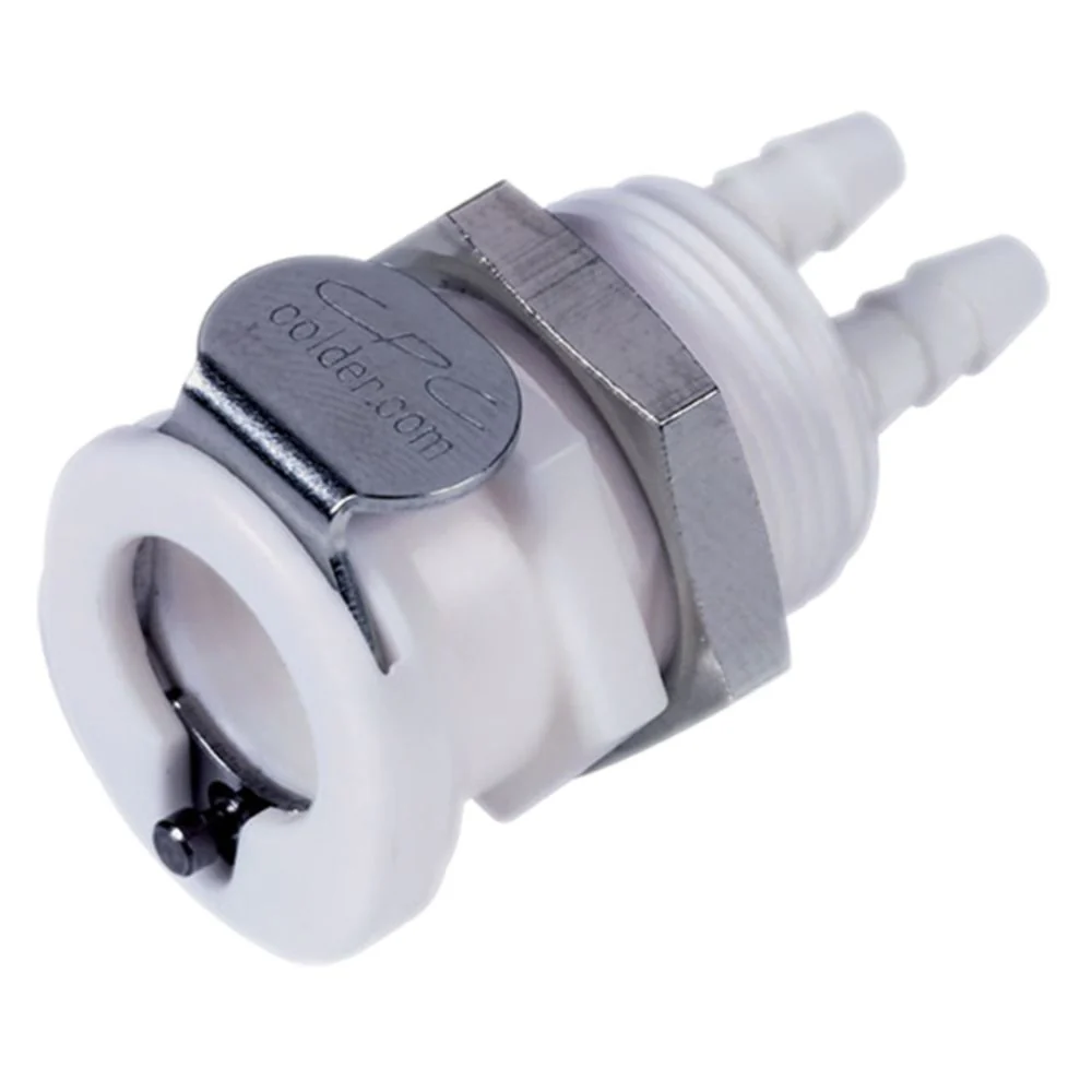 Colder PTC1602096 Non-Valved Panel Mount Hose Barb Coupling Body - 1/8 ID Barb — Bag of 25